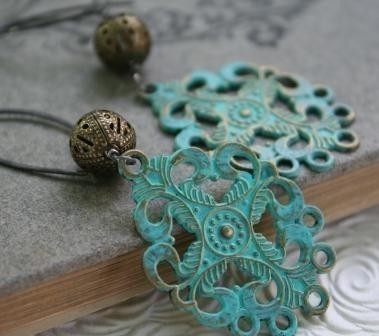 Filigree Verdigris Brass -  Barcelona Earrings